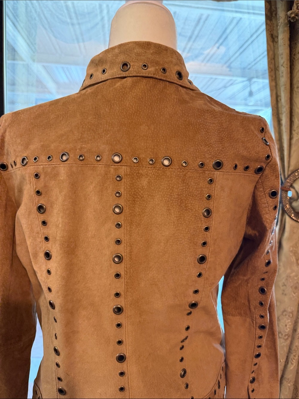 Tres Jolie Accessories Brown Suede Eyelet-Trim Leather Jacket - Picture 5 of 7